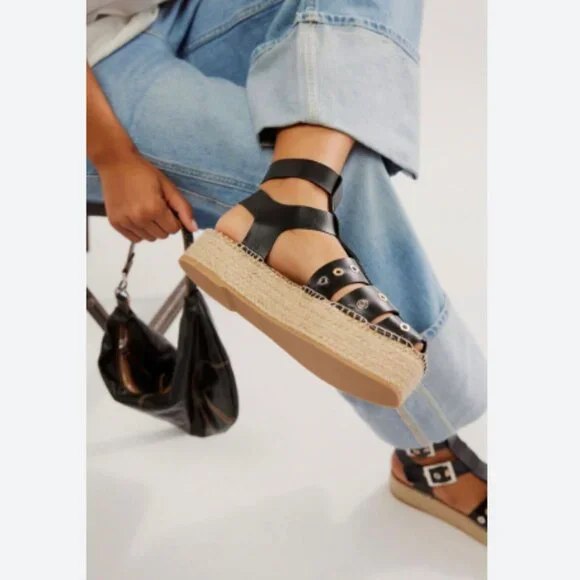 new FREE PEOPLE Gable  Leather Gladiator Espadrille Sandals  (251) - Picture 3 of 7